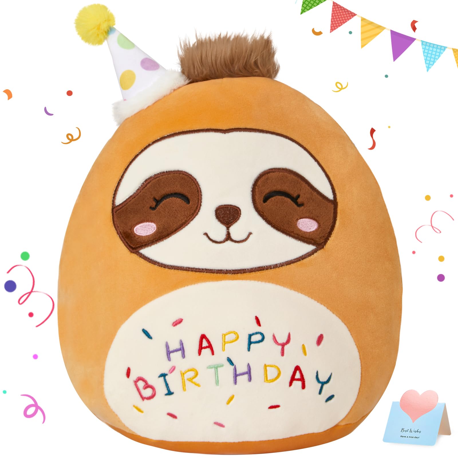 Cozyworld 15' Birthday Sloth Plush Stuffed Animals Original Cute Sloth Plushie Large Cuddle Pillow Happy Birthday Gift For Kids